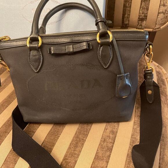 Prada Impunturato jacquard satchel black two way bag vintage - Picture 1 of 12